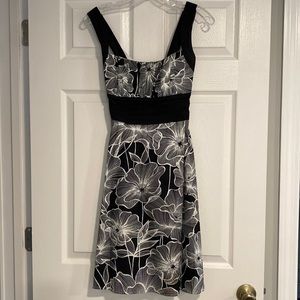 Floral contrast dress from Dressbarn- black with white floral pattern.